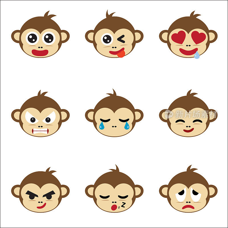 Set of cute monkey emoticons.monkey face icon on white background